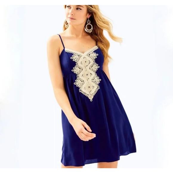 Lilly Pulitzer size 0 Kelsea navy blue silk dress - Picture 2 of 6